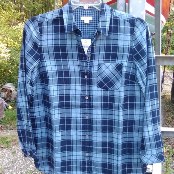 J. Jill Blue Flannel Shirt Size Small - Picture 1 of 6
